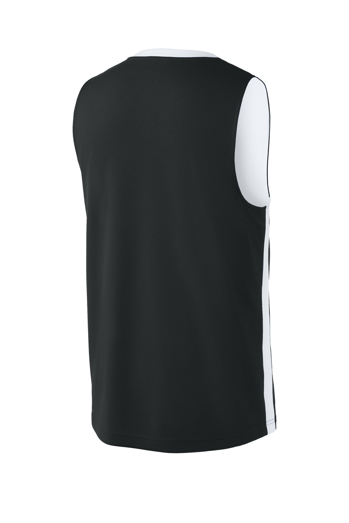 Rear View of Blk/White Sport-Tek Rival Basketball Rev Jersey ST900