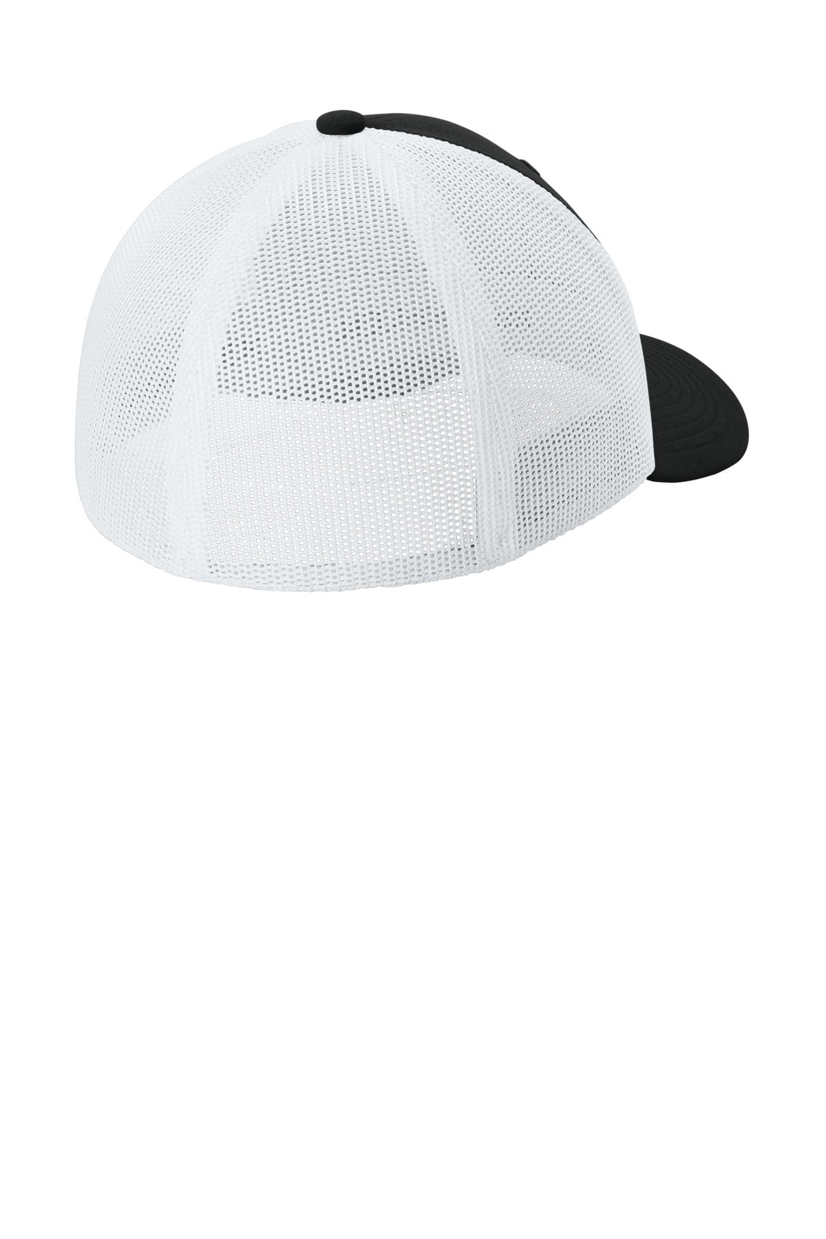 Rear View of Blk/White Sport-Tek Stretch-Tek Mesh Back Cap STC60