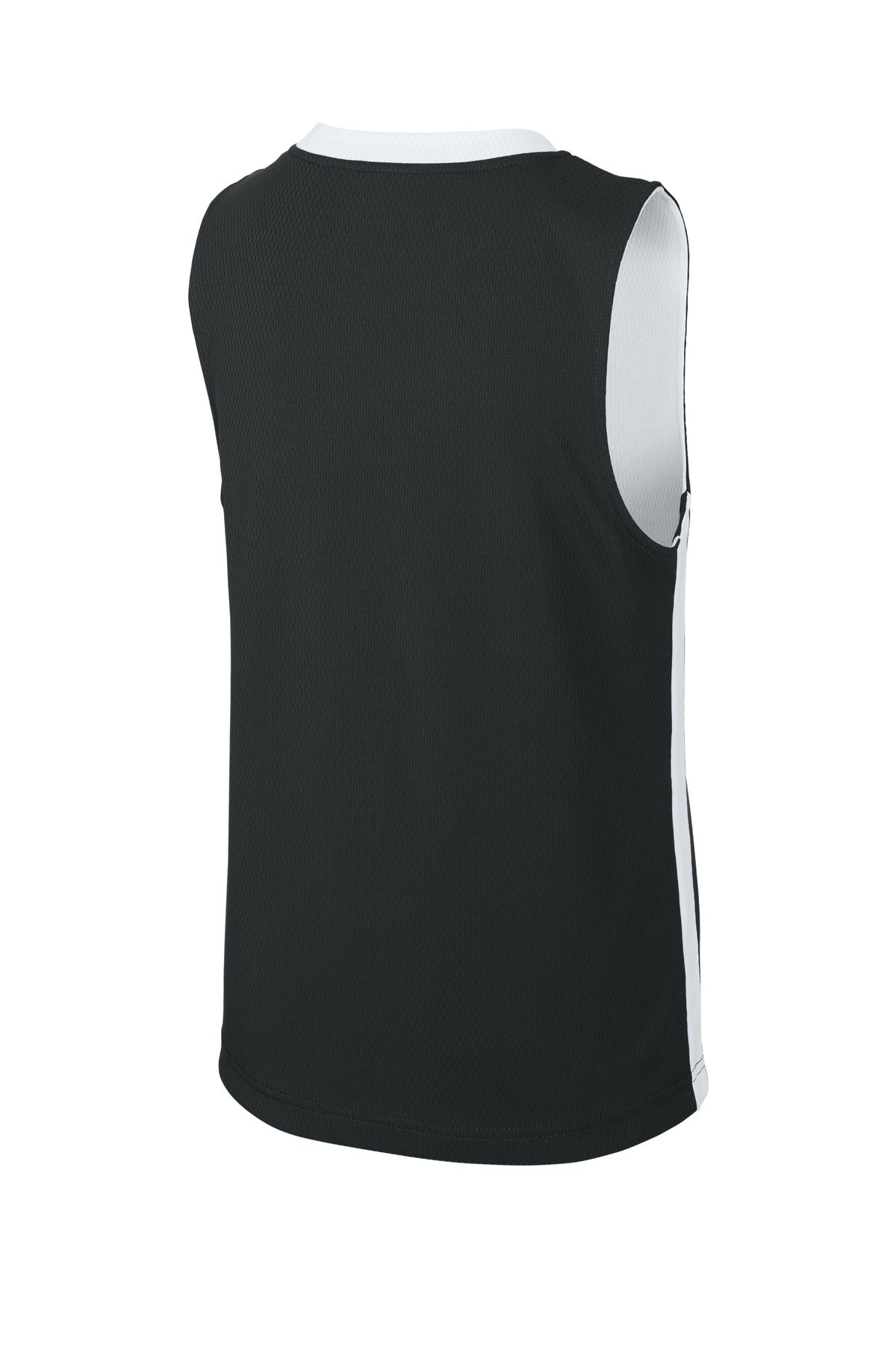 Rear View of Blk/White Sport-Tek Youth Rival Basketball Rev Jersey YST900