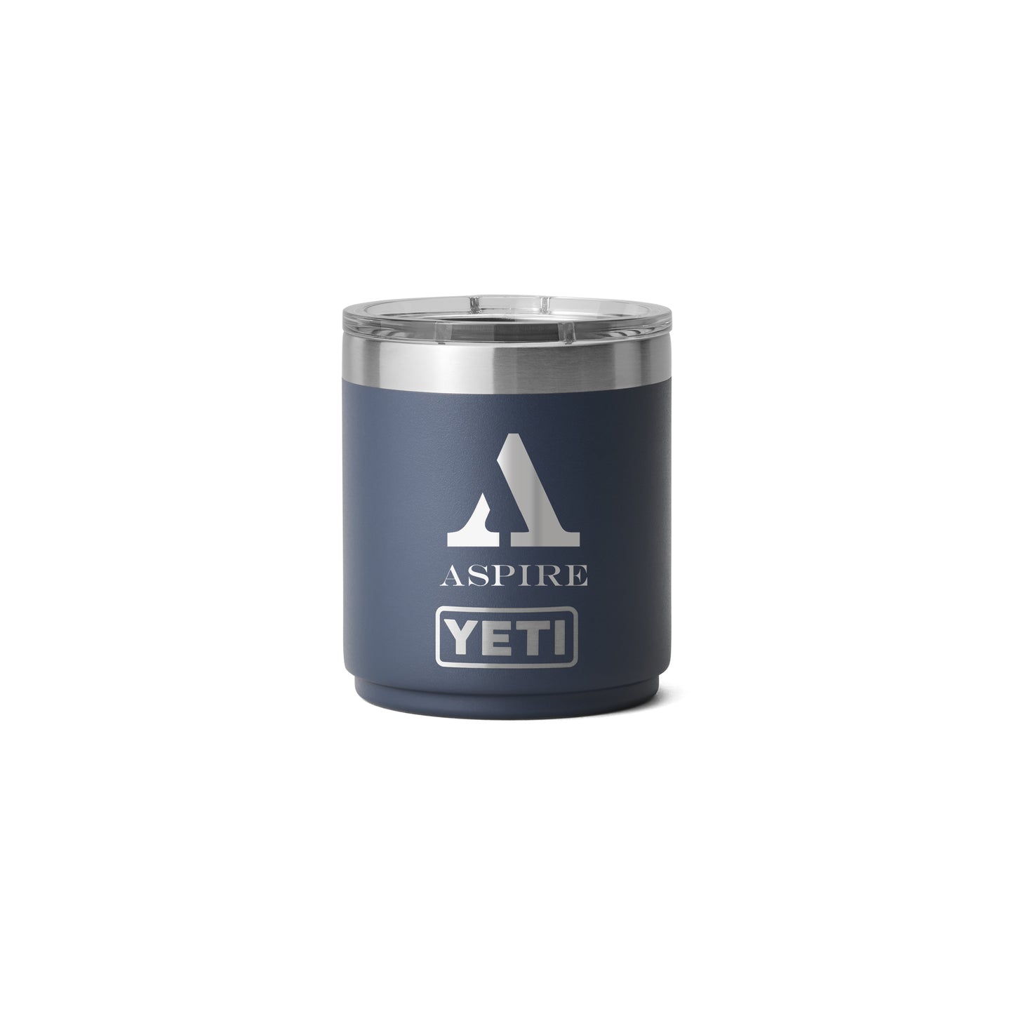 Rear View of Blue-Navy Rambler® 10 oz Stackable Lowball with MagSlider™ Lid