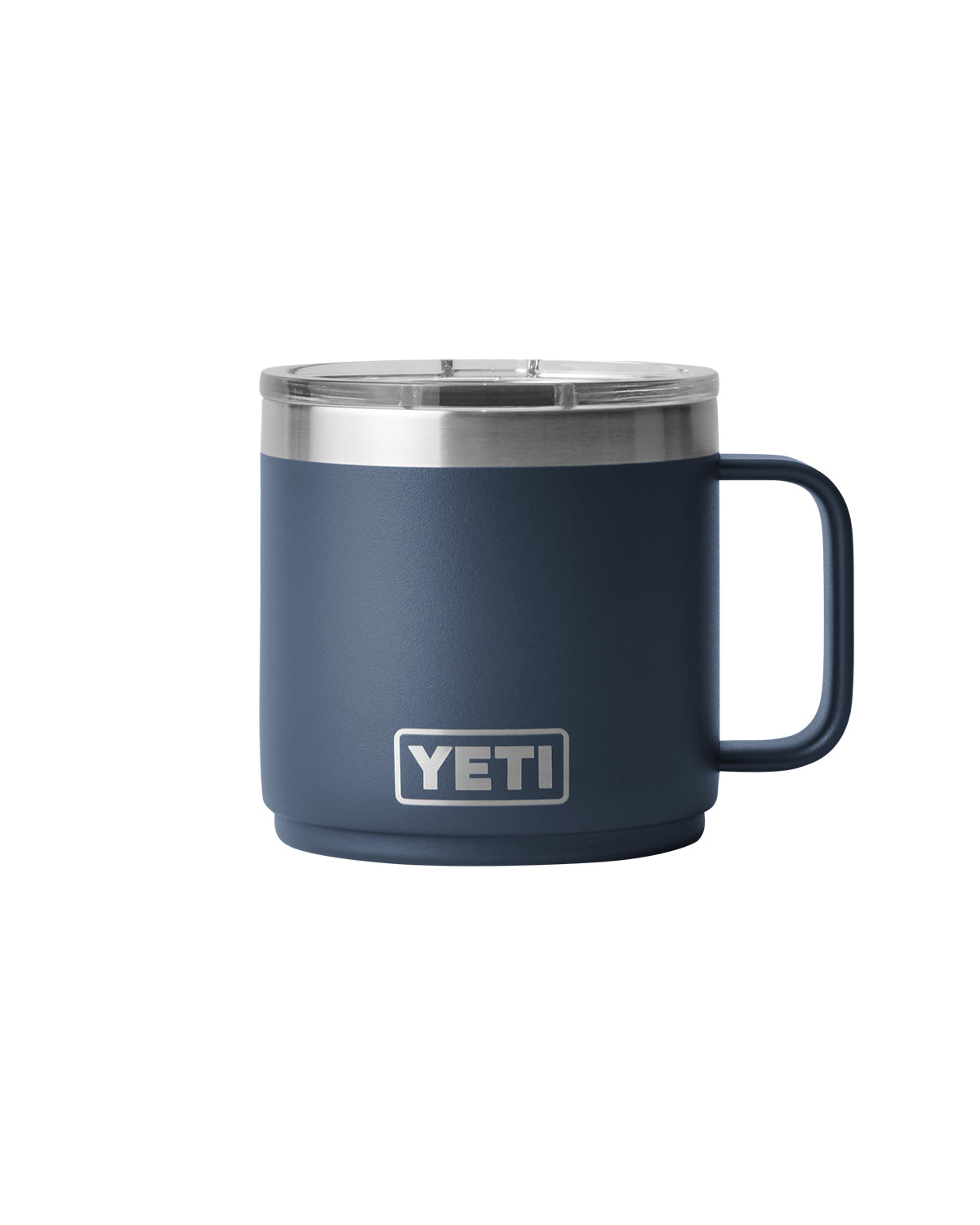Rear View of Blue-Navy Rambler® 14 oz Stackable Mug with DuraSip™ Ceramic Lining plain
