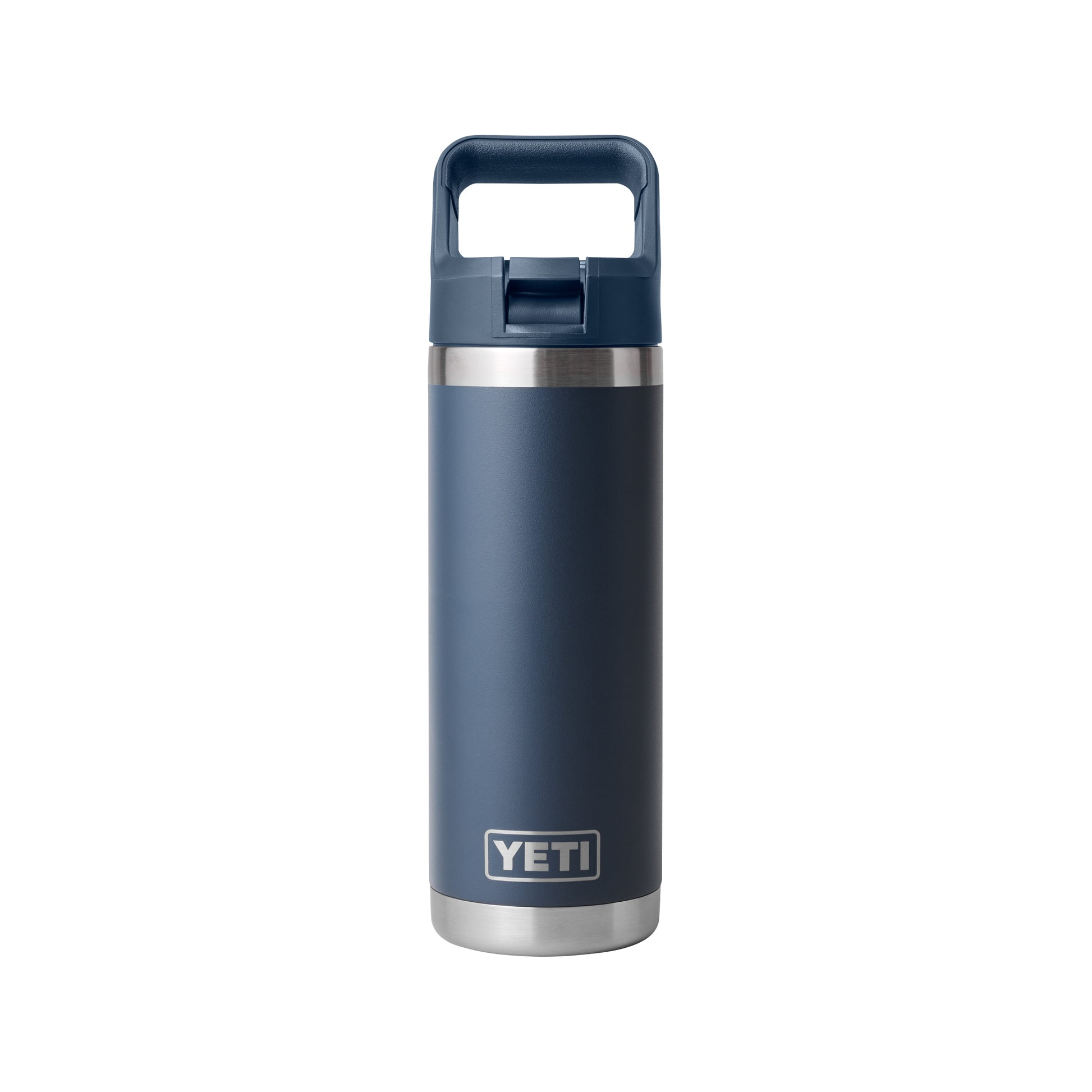 Rear View of Blue-Navy Rambler® 18 oz Water Bottle with Color-Matched Straw Cap plain
