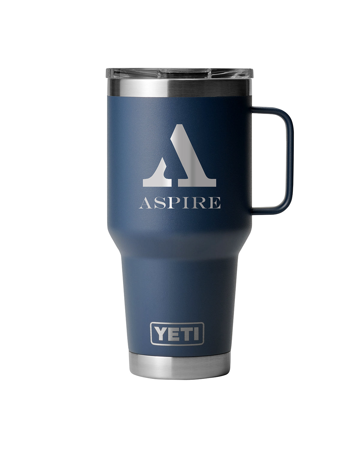 Rear View of Blue-Navy Rambler® 30 oz Travel Mug with StrongHold™ Lid