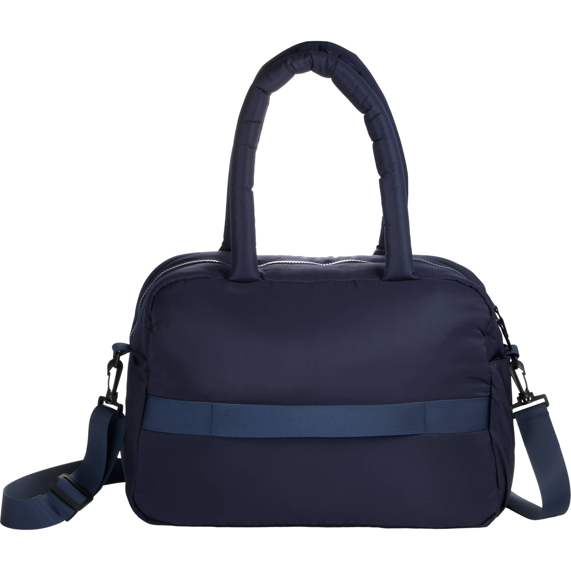 Rear View of Blue Puffer Recycled Duffle Bag plain
