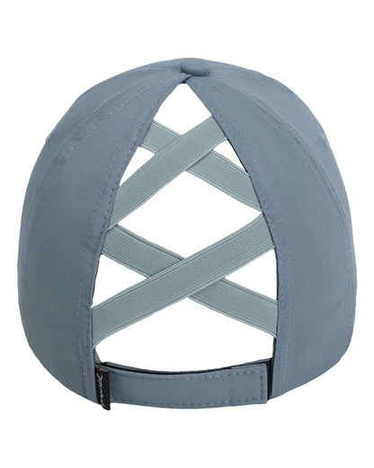 Rear View of Breaker Blue The Hinsen Women's Performance Ponytail Cap - L338