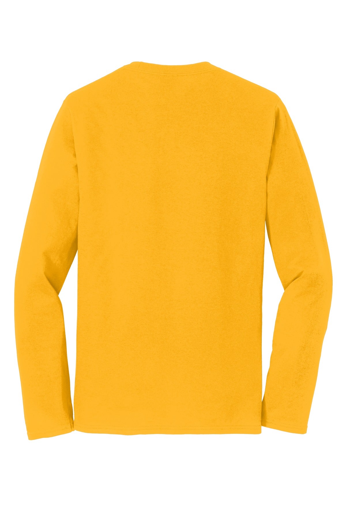 Rear View of Bright Gold Port & Co Long Sleeve Fan Favorite Tee. PC450LS