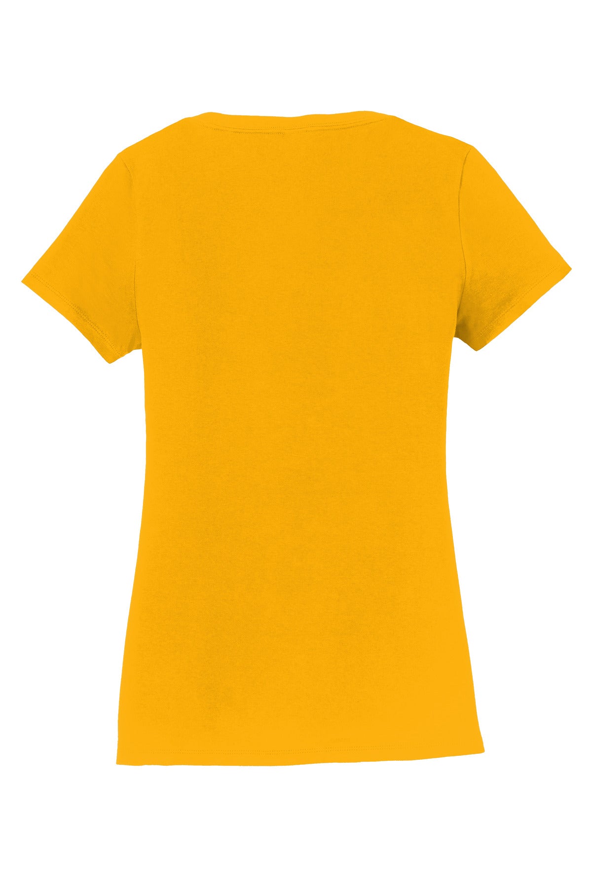 Rear View of Bright Gold Port & Co Women's Fan Favorite V-Neck Tee. LPC450V