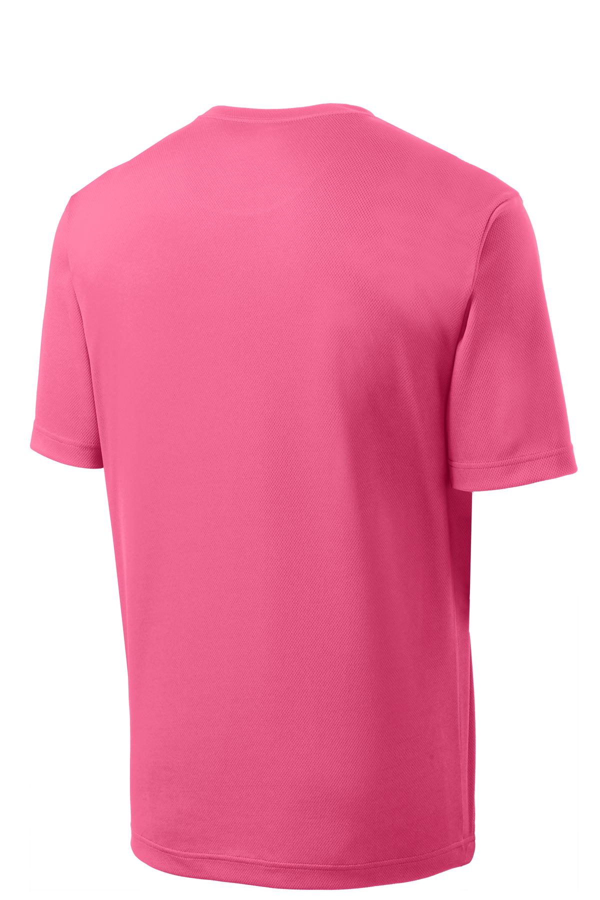Rear View of Bright Pink Sport-Tek PosiCharge RacerMesh Tee. ST340