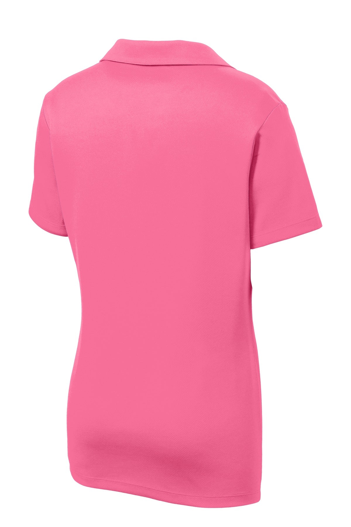 Rear View of Bright Pink Sport-Tek Women's PosiCharge RacerMesh Polo. LST640