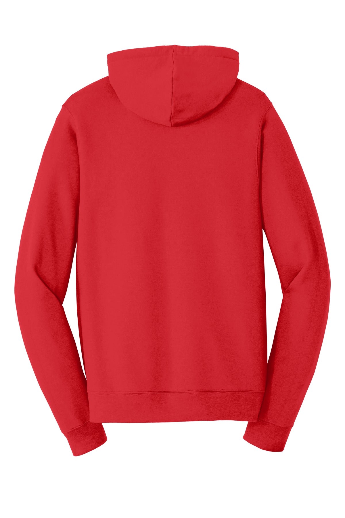 Rear View of Bright Red Port & Co Fan Favorite Fleece Pullover Hooded Sweatshirt. PC850H