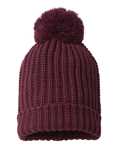 Rear View of Burgundy Chunky Cable Beanie - 143R