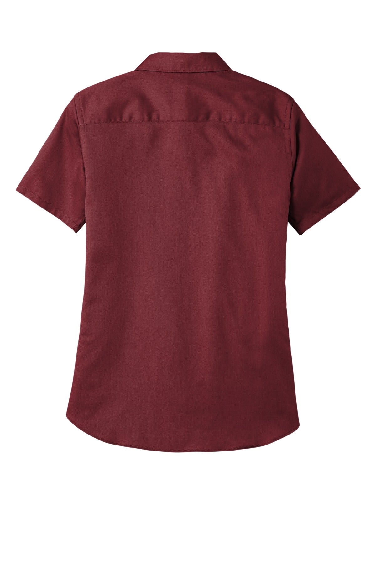 Rear View of Burgundy Port Authority Women's Short Sleeve SuperPro React Twill Shirt. LW809