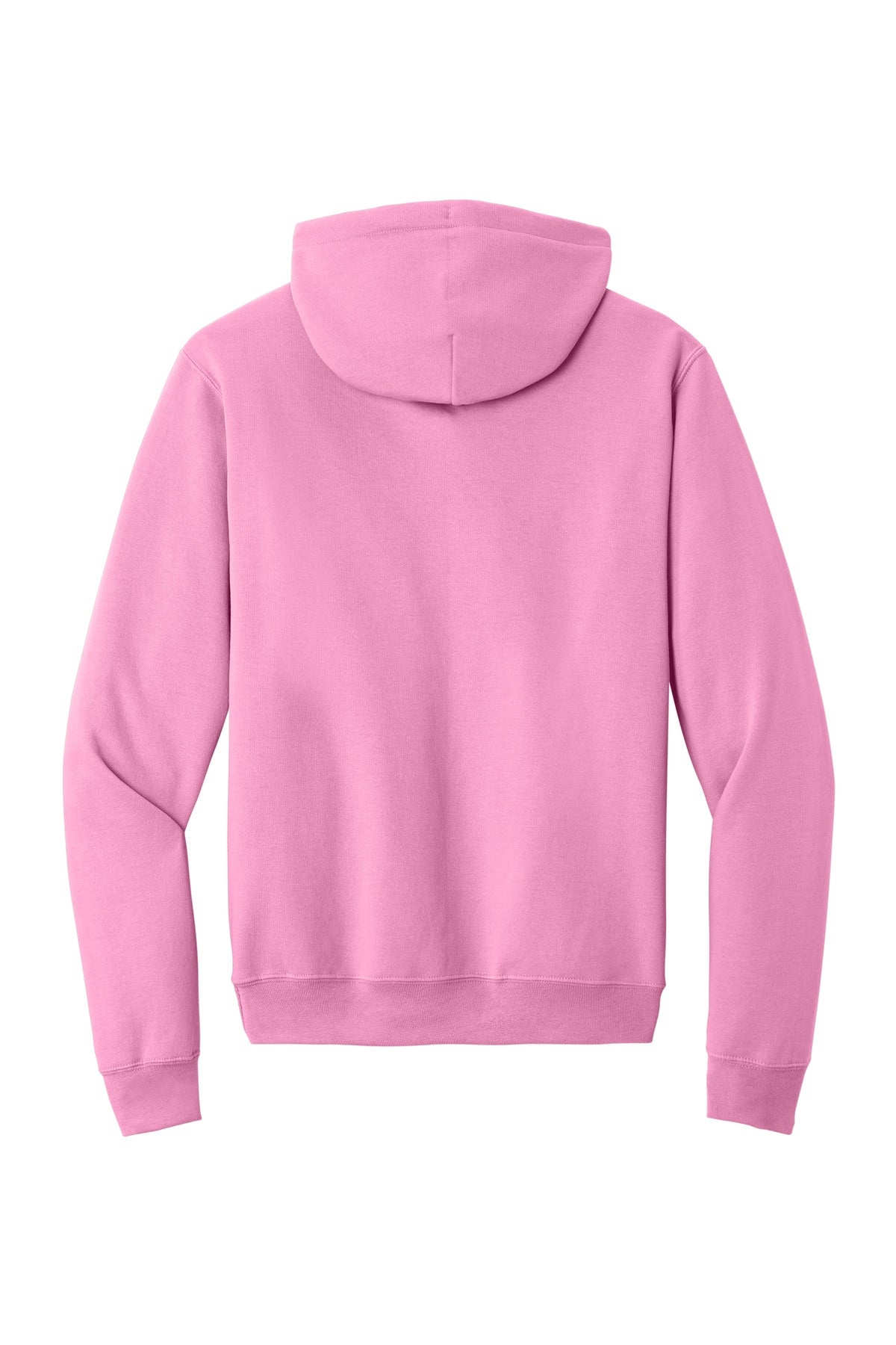 Rear View of Candy Pink Port & Co Core Fleece Pullover Hooded Sweatshirt. PC78H