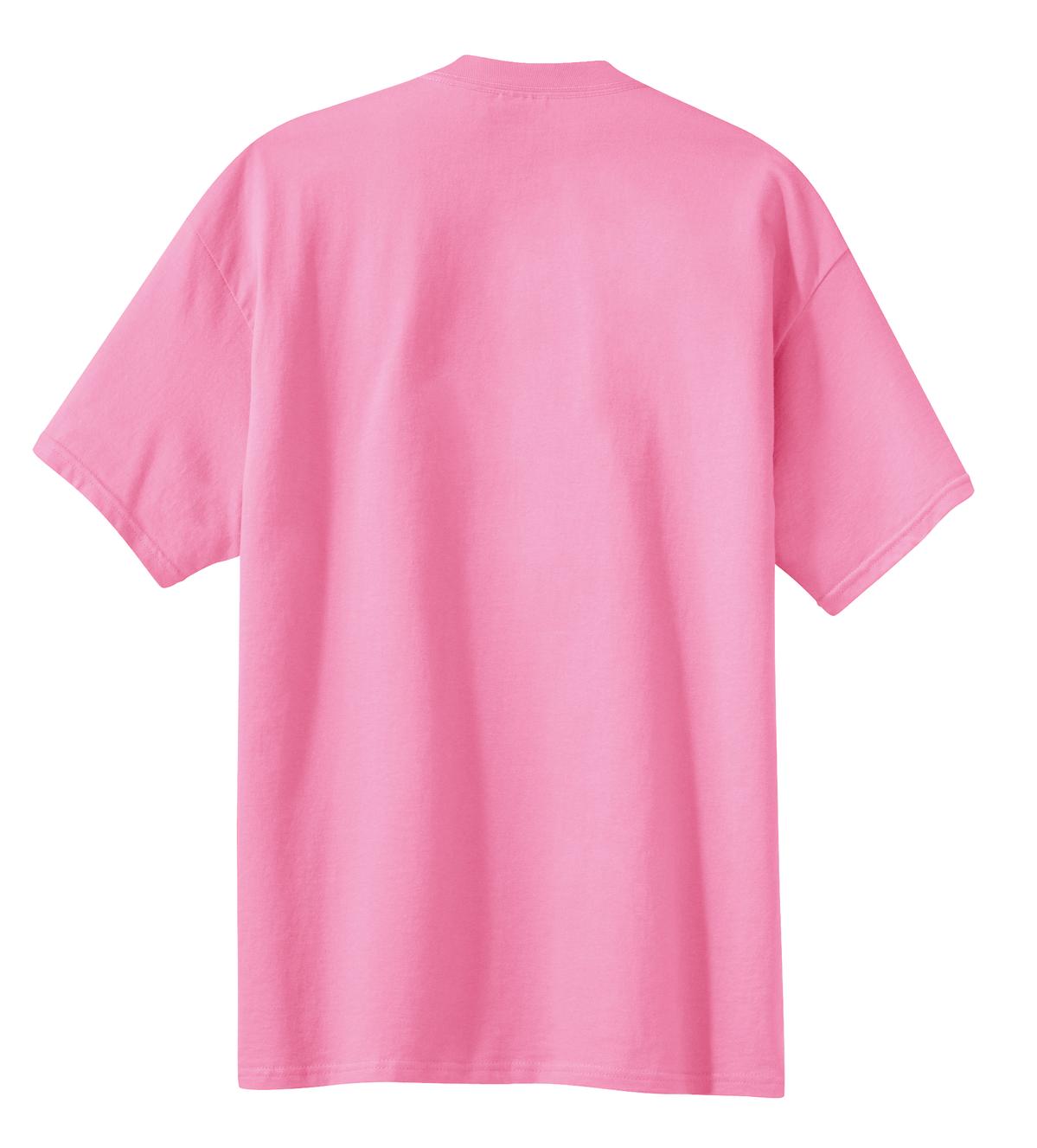 Rear View of Candy Pink Port & Co Essential Tee. PC61
