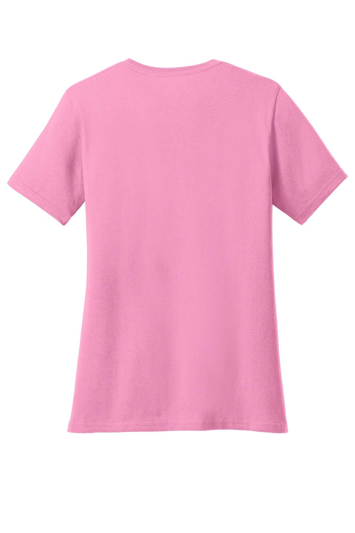 Rear View of Candy Pink Port & Co Women's Core Cotton Tee. LPC54