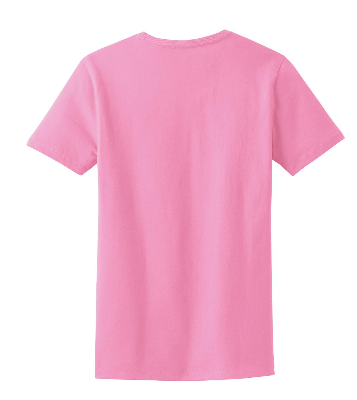 Rear View of Candy Pink Port & Co Women's Essential Tee. LPC61