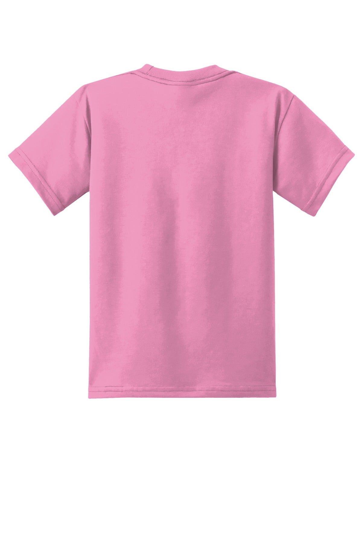 Rear View of Candy Pink Port & Co Youth Core Blend Tee. PC55Y