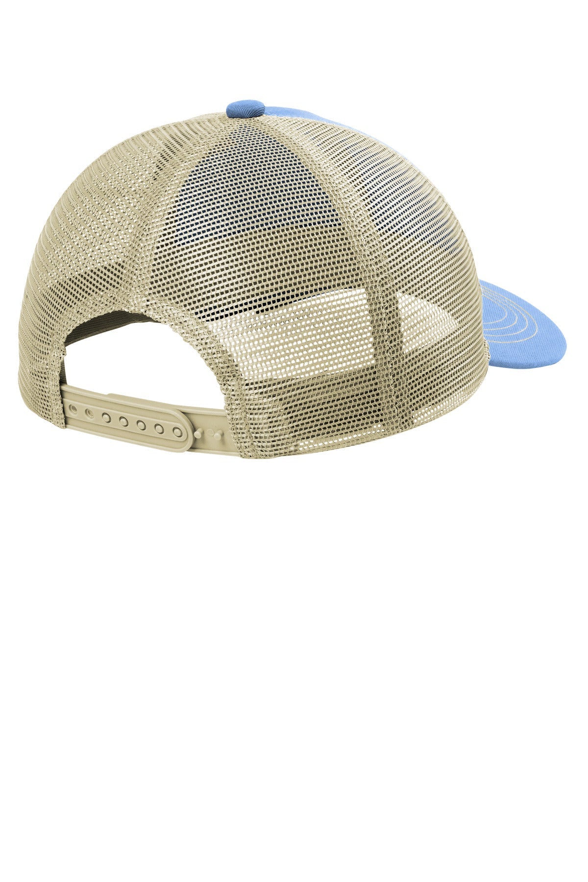 Rear View of CarBlu/Tan Port Authority Unstructured Snapback Trucker Cap C409