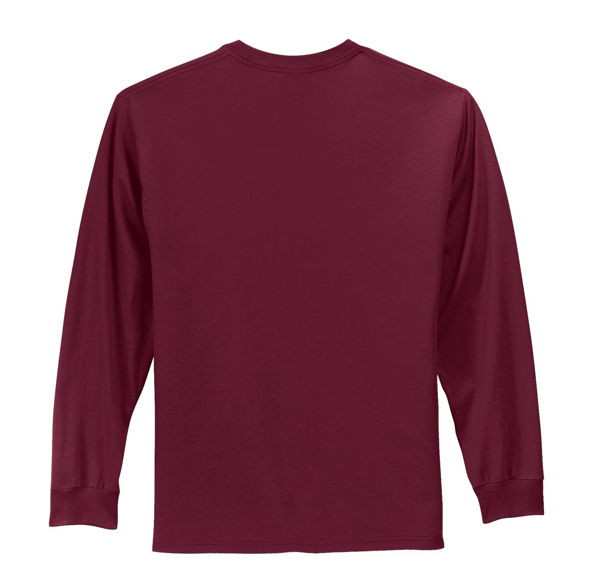 Rear View of Cardinal Port & Co Long Sleeve Essential Tee. PC61LS