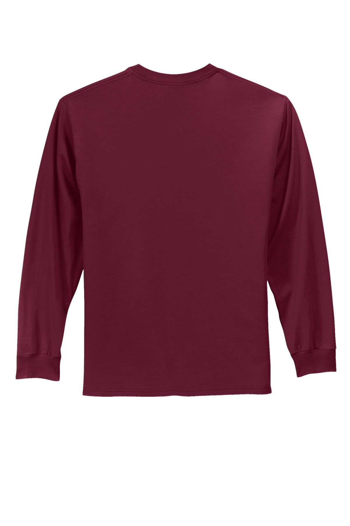 Rear View of Cardinal Port & Co Long Sleeve Essential Tee. PC61LS