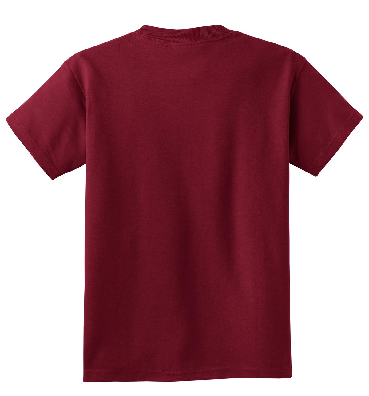 Rear View of Cardinal Port & Co Youth Core Cotton Tee. PC54Y
