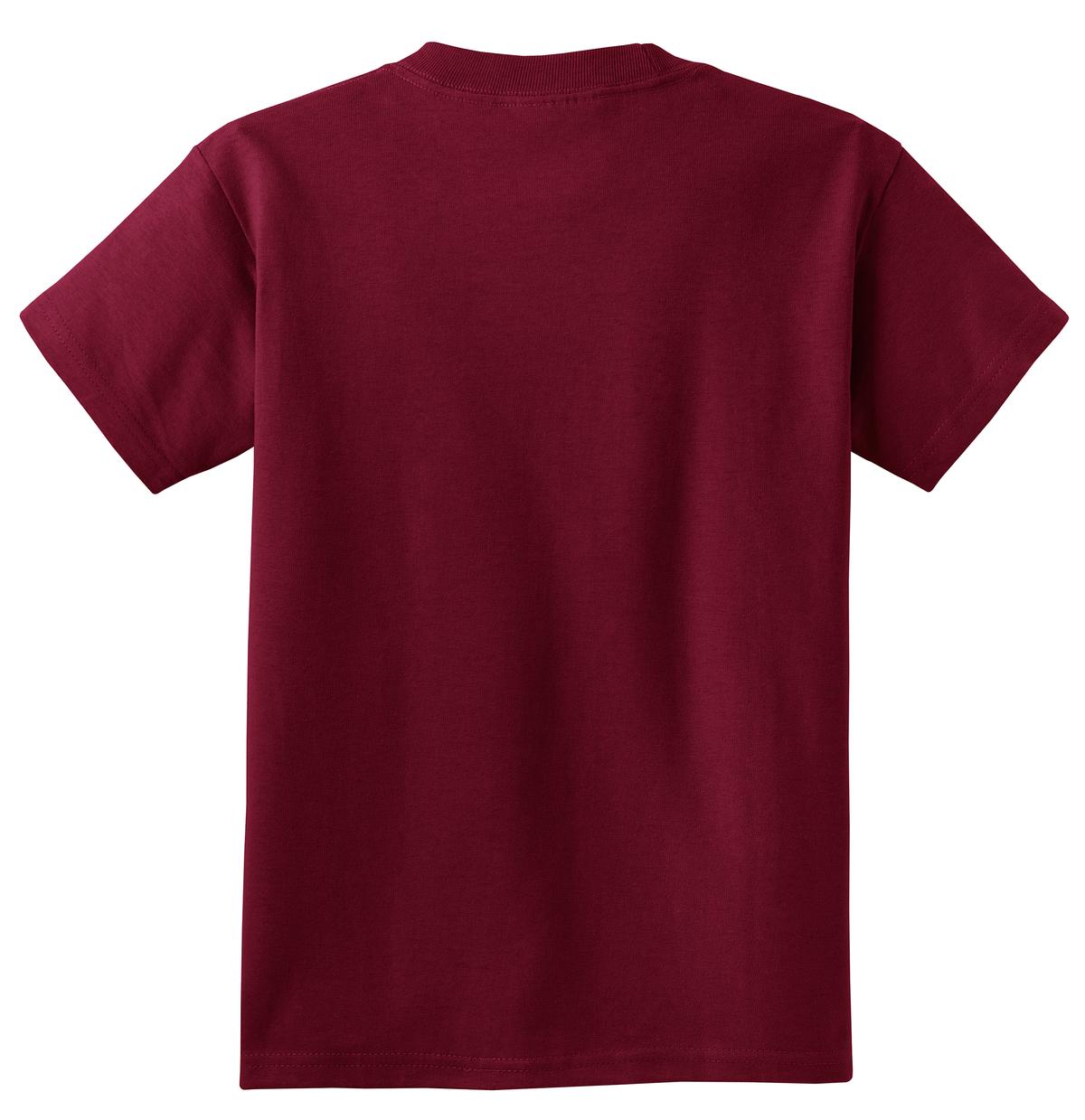 Rear View of Cardinal Port & Co Youth Essential Tee. PC61Y