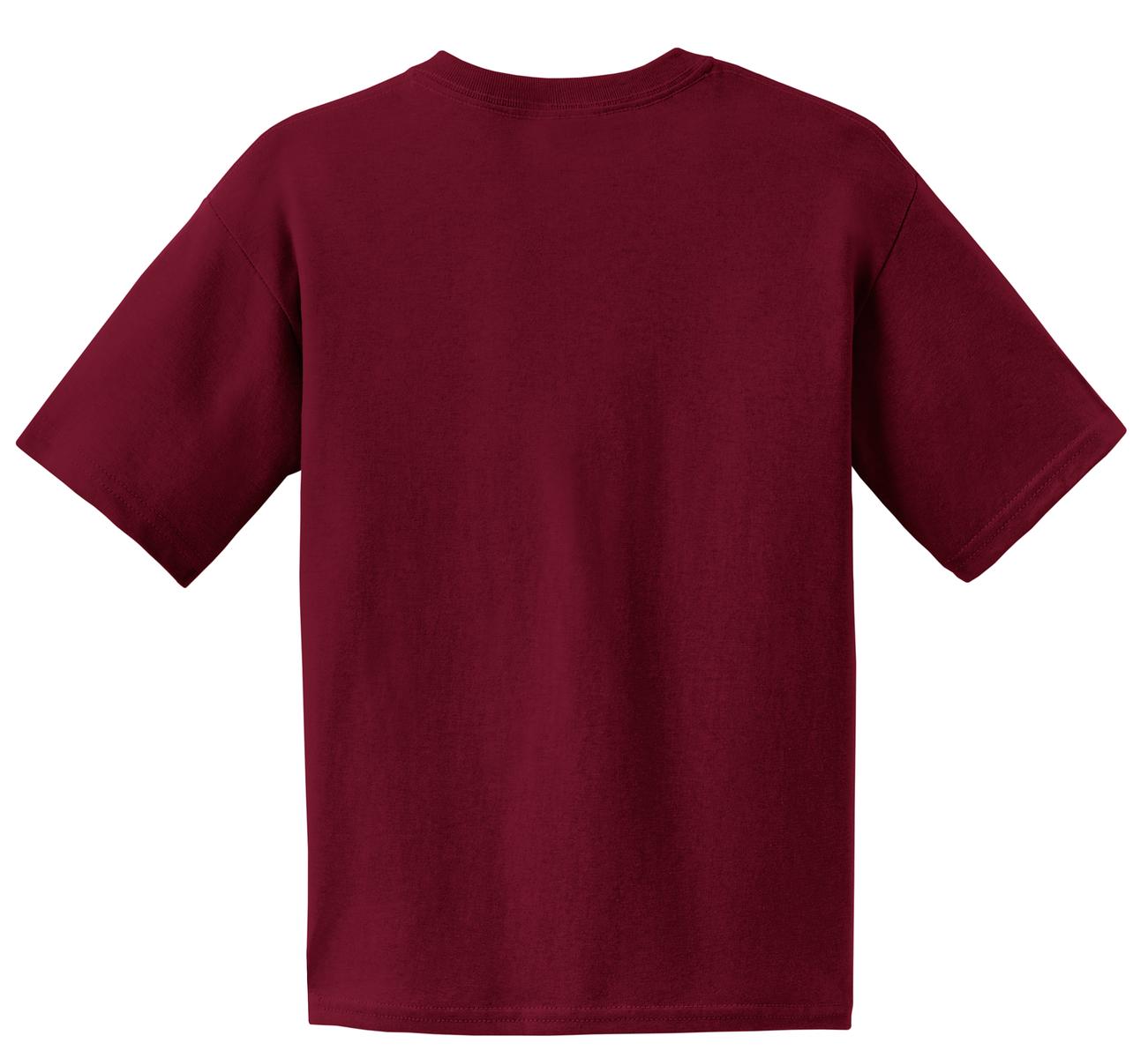 Rear View of Cardinal Red Gildan - Youth Ultra Cotton 100% US Cotton T-Shirt. 2000B