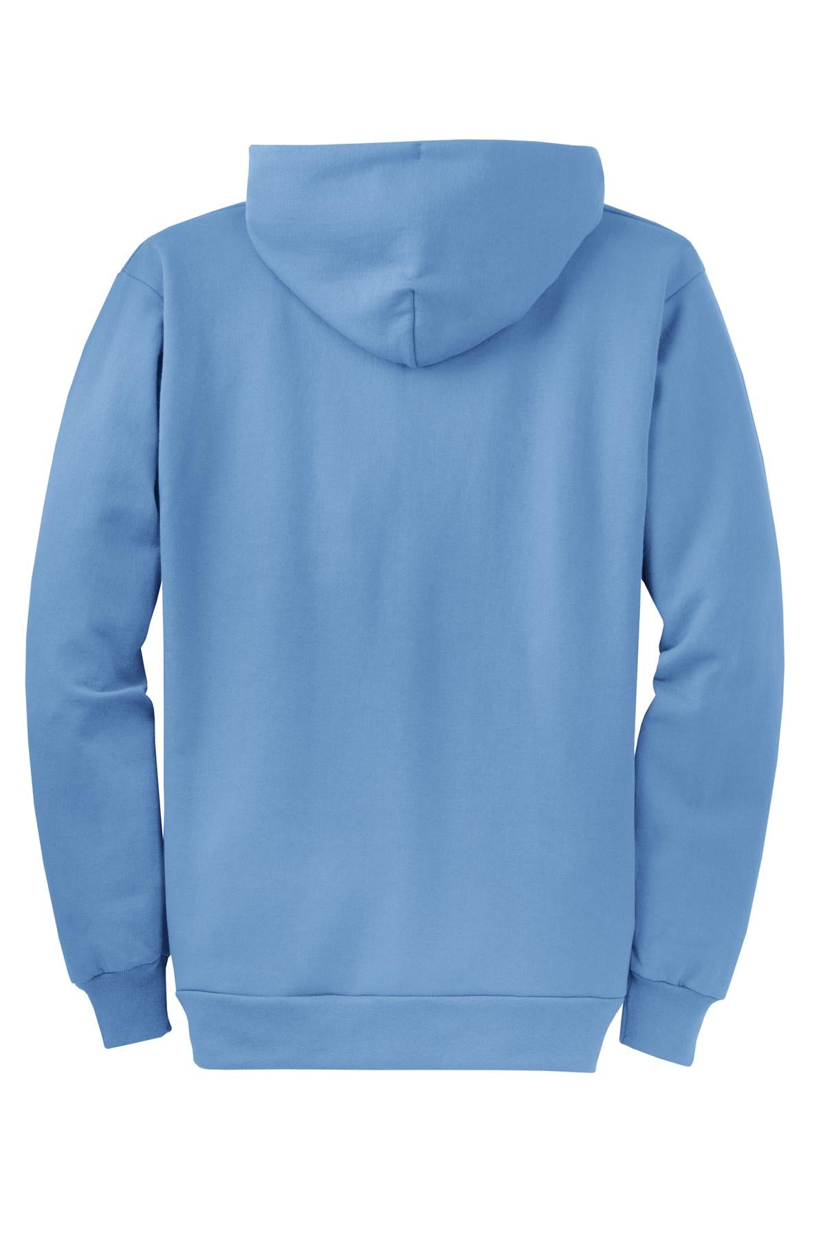 Rear View of Carolina Blue Port & Co Core Fleece Full-Zip Hooded Sweatshirt. PC78ZH