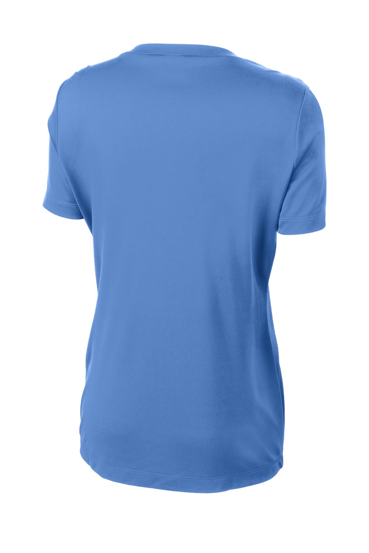 Rear View of Carolina Blue Sport-Tek Women's PosiCharge Competitor V-Neck Tee. LST353