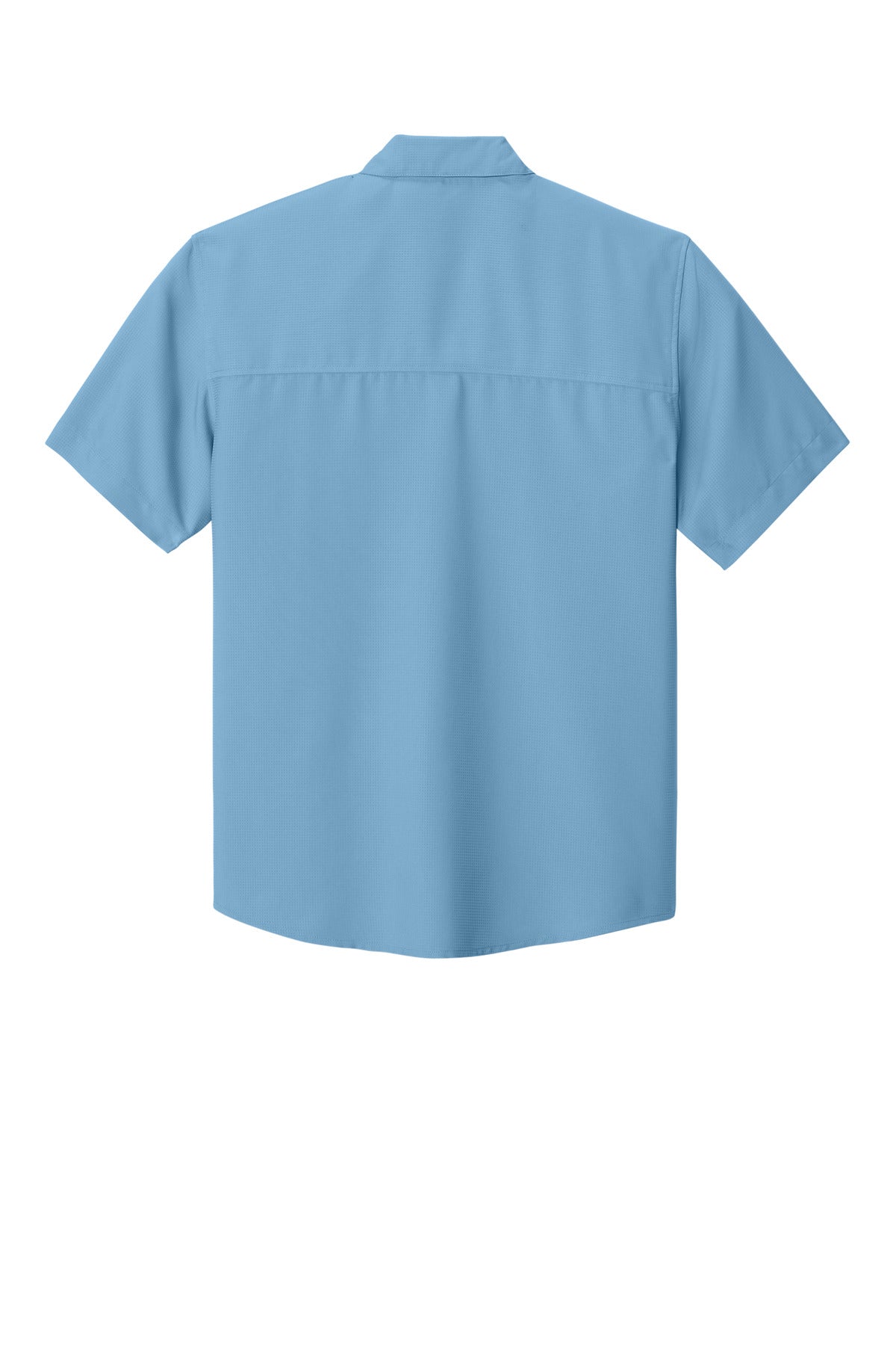 Rear View of CarolinaBl Port Authority Short Sleeve UV Dockside Shirt W963
