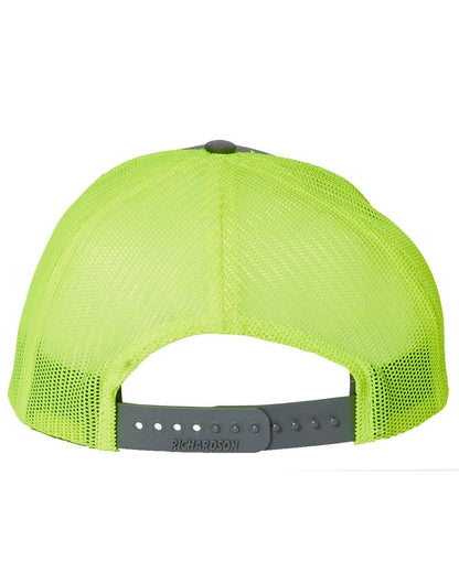 Rear View of Charcoal/ Neon Yellow Snapback Trucker Cap - 112