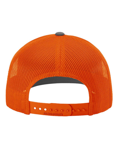 Rear View of Charcoal/ Orange Snapback Trucker Cap - 112
