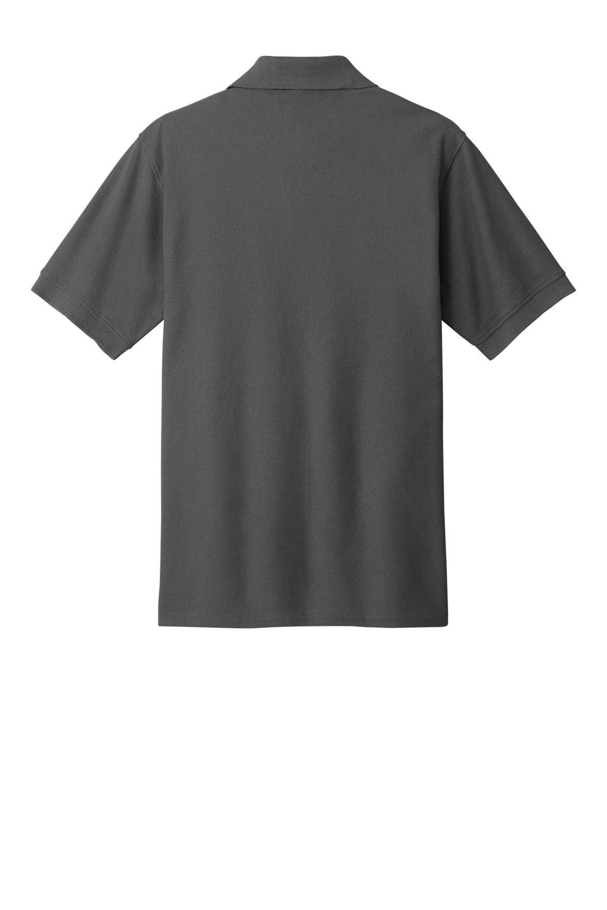 Rear View of Charcoal Port & Co Core Blend Pique Polo. KP155