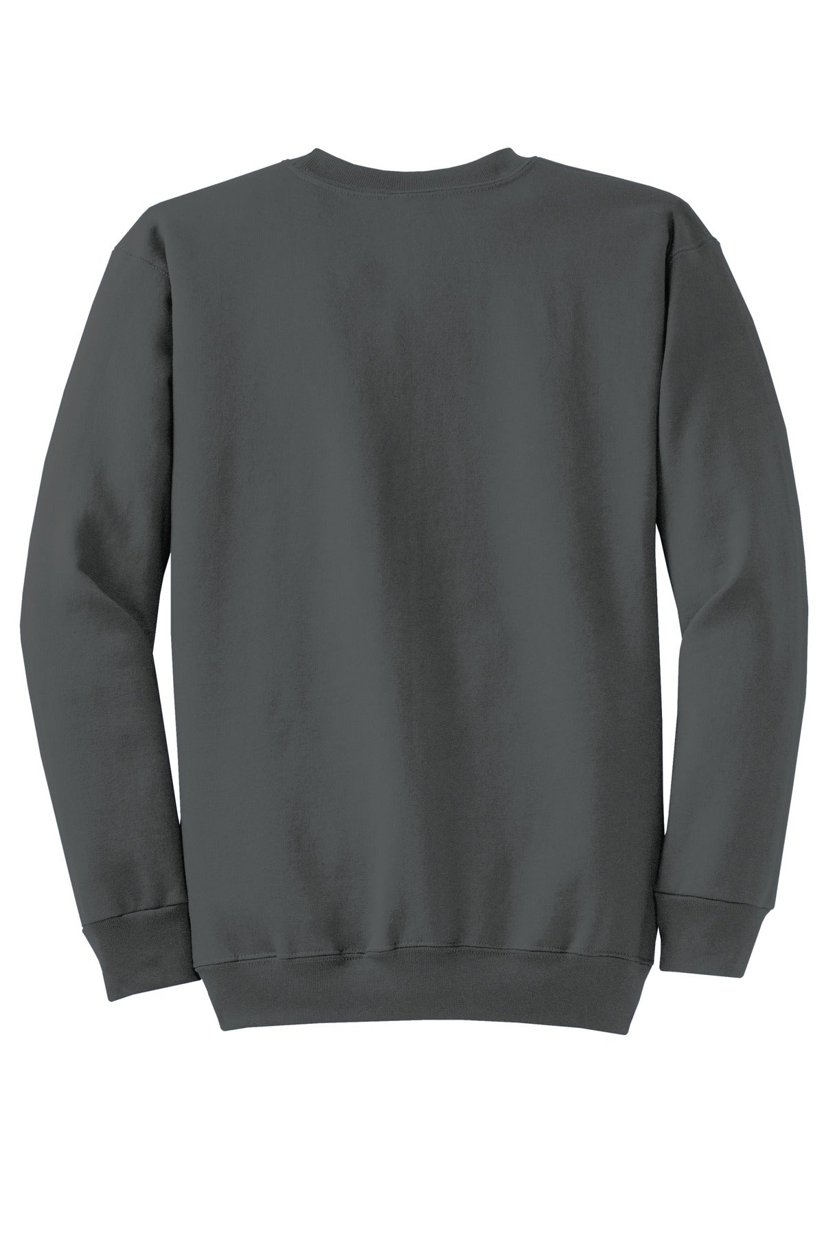 Rear View of Charcoal Port & Co Core Fleece Crewneck Sweatshirt. PC78