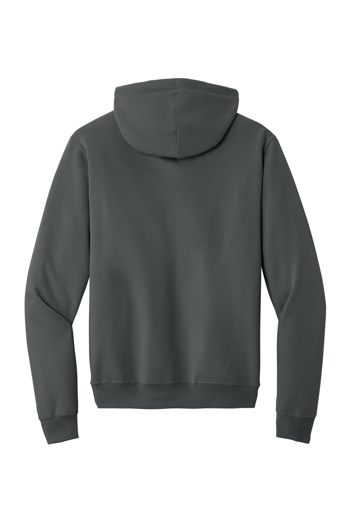 Rear View of Charcoal Port & Co Core Fleece Pullover Hooded Sweatshirt. PC78H