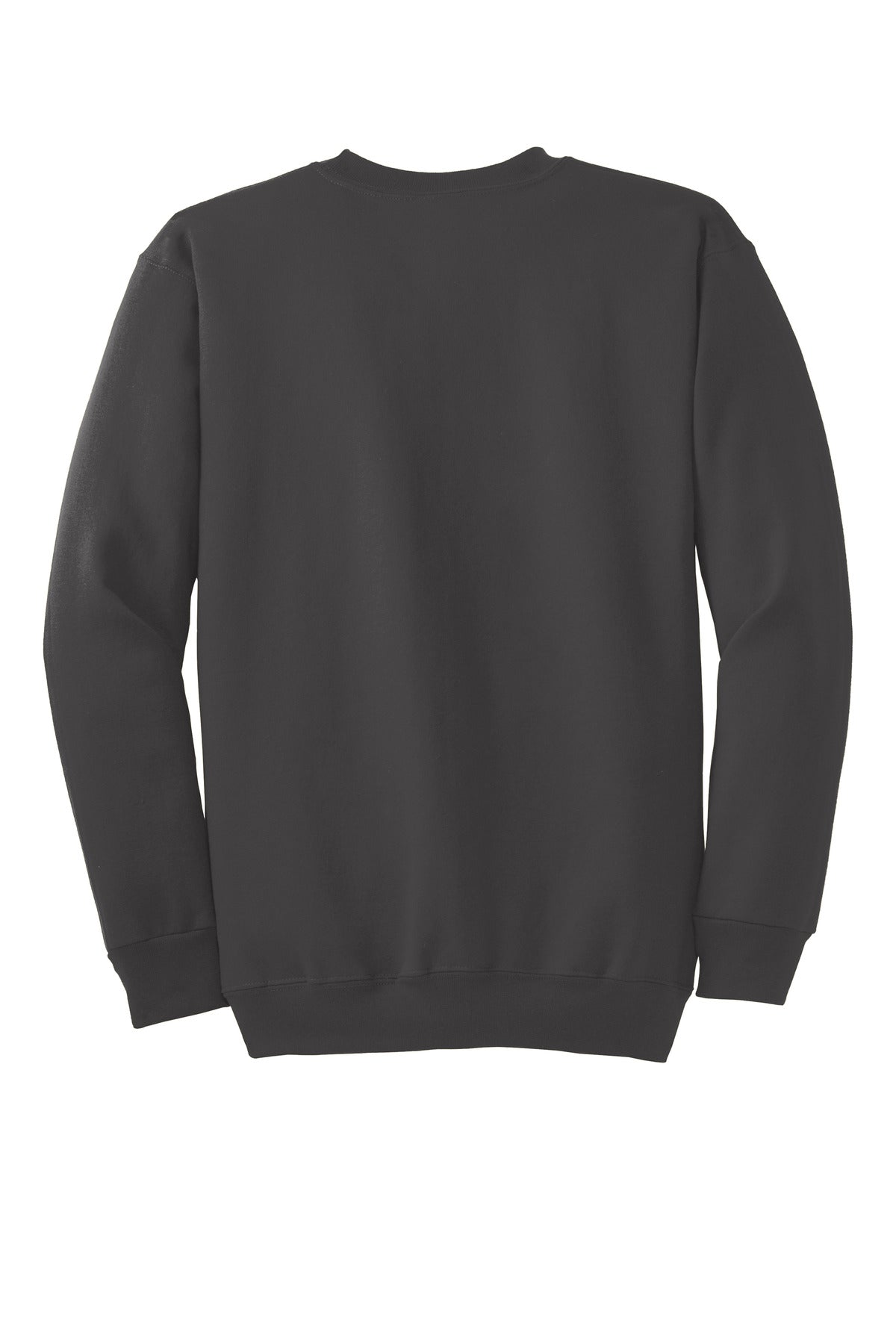 Rear View of Charcoal Port & Co Essential Fleece Crewneck Sweatshirt. PC90