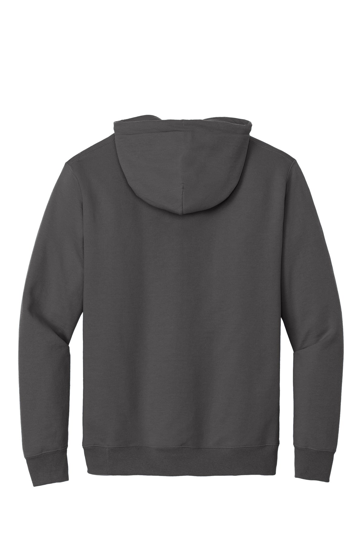 Rear View of Charcoal Port & Co Essential Fleece Pullover Hooded Sweatshirt. PC90H