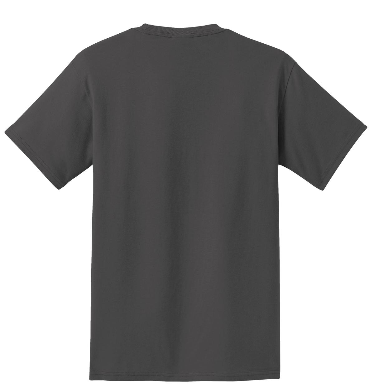 Rear View of Charcoal Port & Co Essential Pocket Tee. PC61P