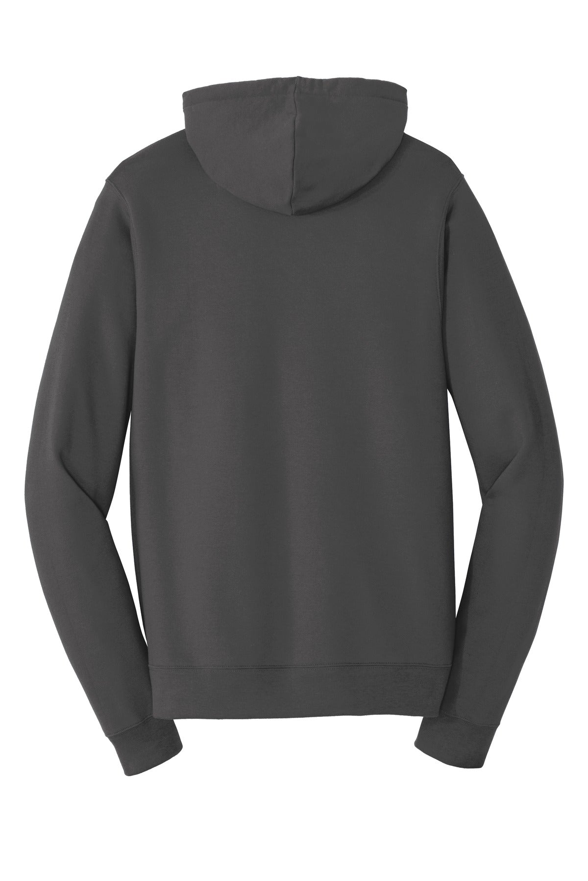 Rear View of Charcoal Port & Co Fan Favorite Fleece Pullover Hooded Sweatshirt. PC850H