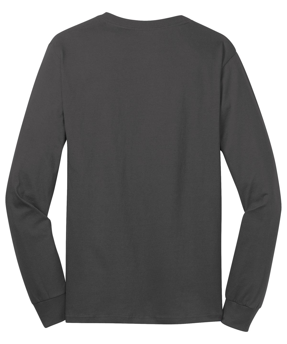 Rear View of Charcoal Port & Co Long Sleeve Core Cotton Tee. PC54LS