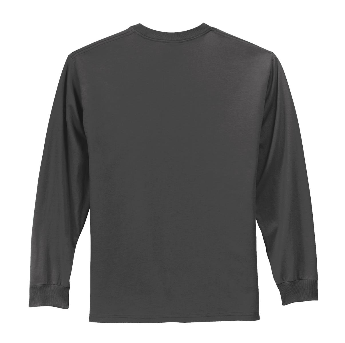 Rear View of Charcoal Port & Co Long Sleeve Essential Tee. PC61LS
