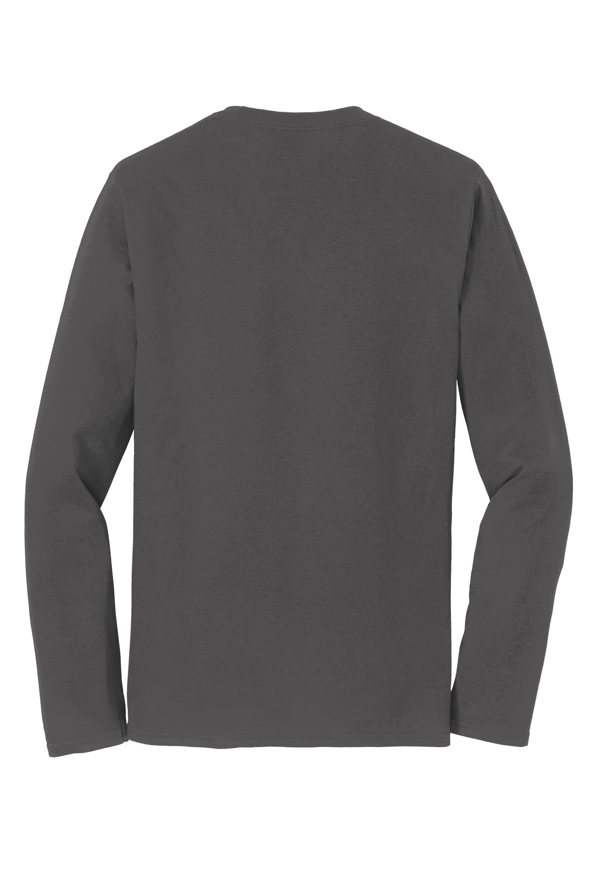Rear View of Charcoal Port & Co Long Sleeve Fan Favorite Tee. PC450LS