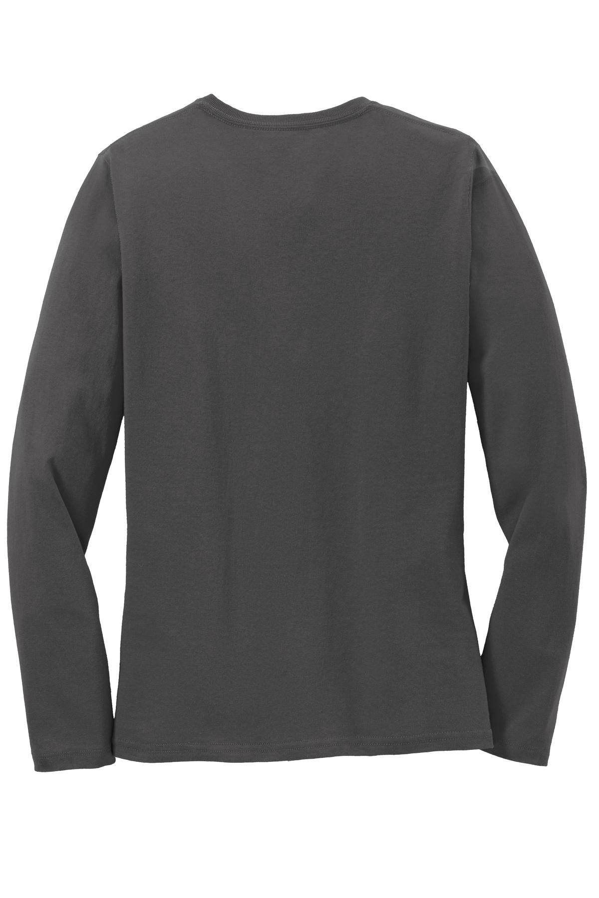 Rear View of Charcoal Port & Co Women's Long Sleeve Core Cotton Tee. LPC54LS