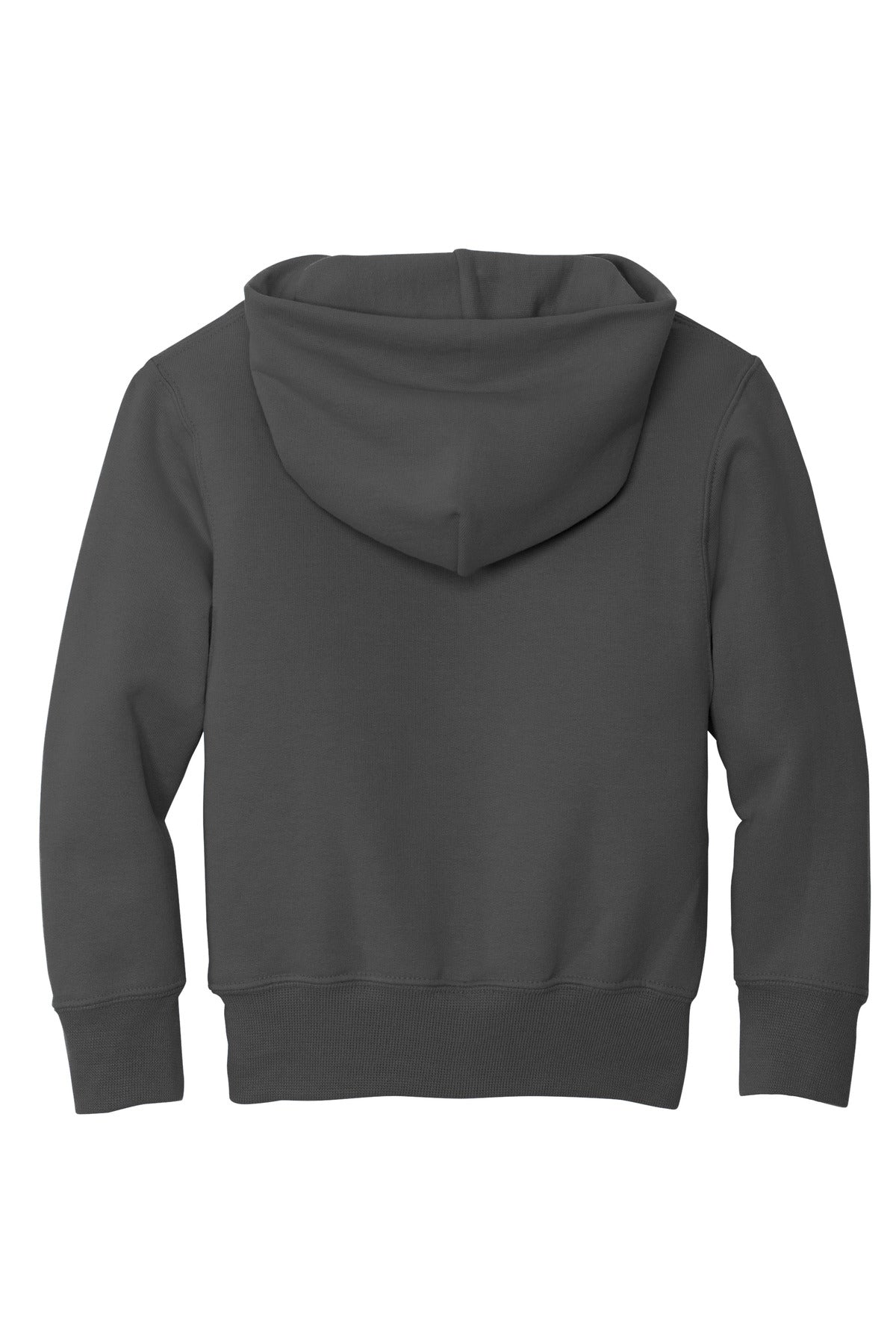 Rear View of Charcoal Port & Co Youth Core Fleece Pullover Hooded Sweatshirt. PC90YH