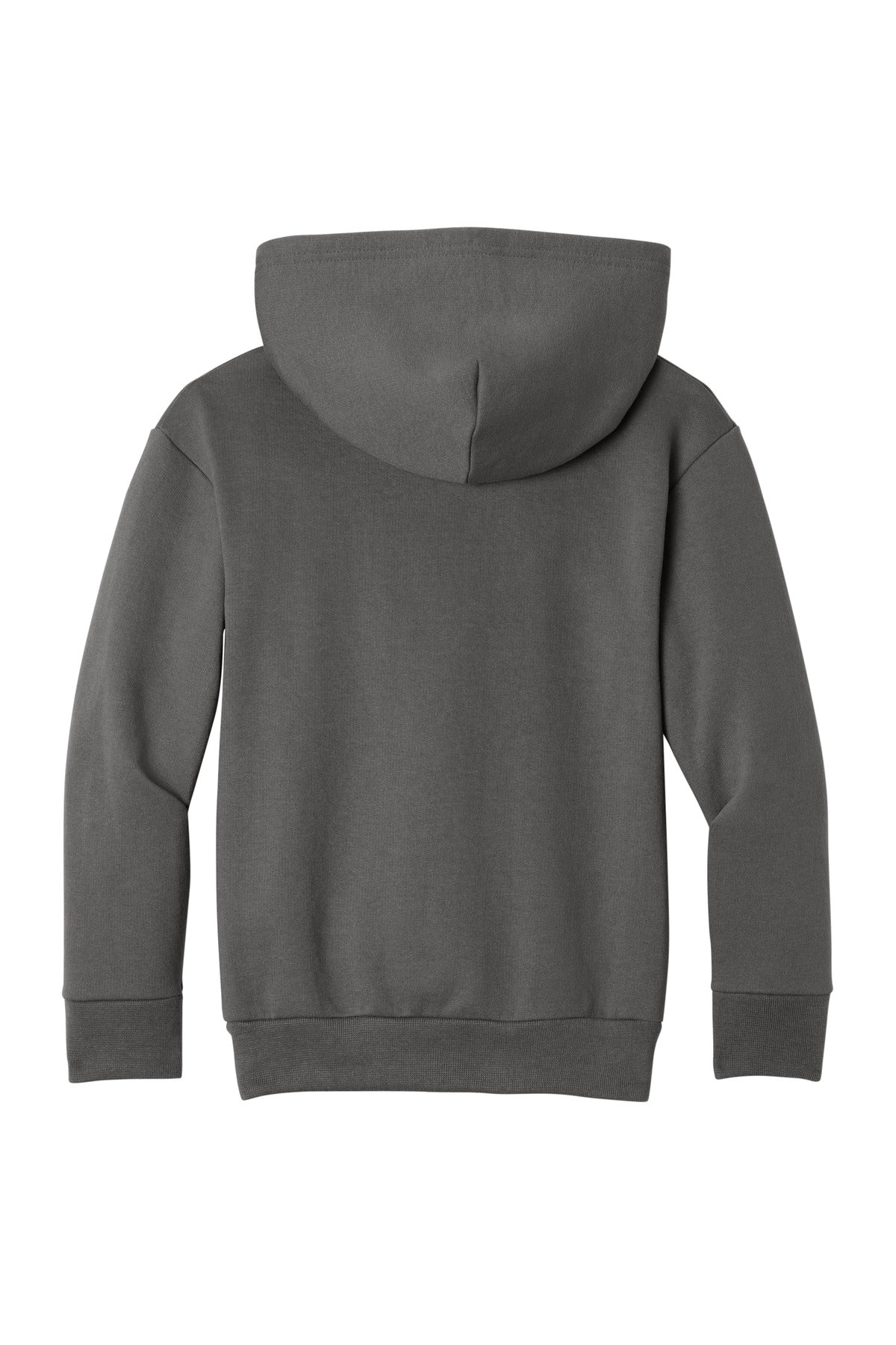 Rear View of Charcoal Port & Co Youth Easy Fleece Pullover Hooded Sweatshirt PC68YH
