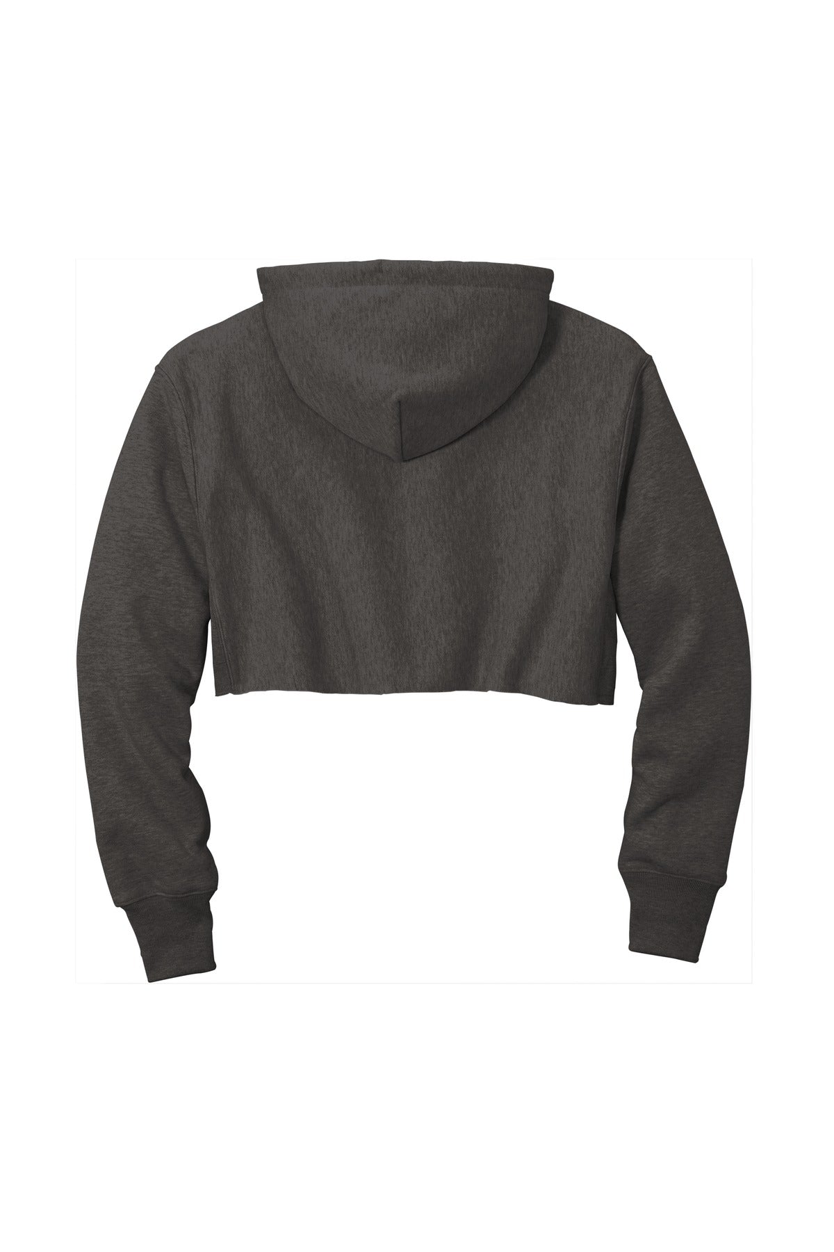 Rear View of CharcoalHt Champion Women's Reverse Weave Cropped Cut-Off Hooded Sweatshirt RW01W