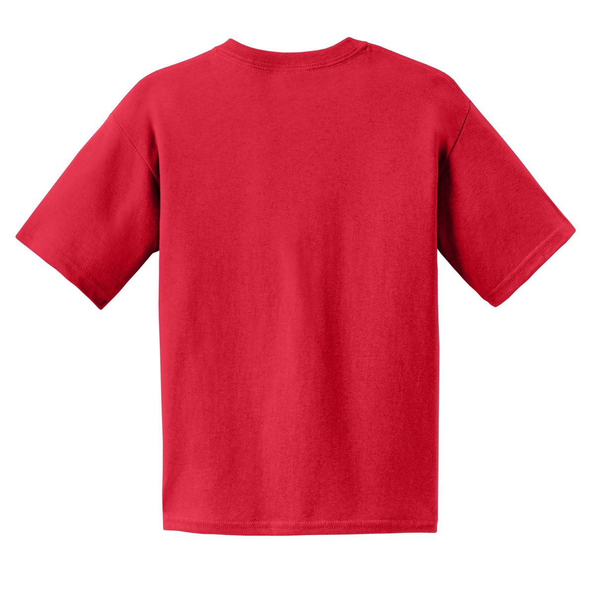 Rear View of Cherry Red Gildan - Youth Ultra Cotton 100% US Cotton T-Shirt. 2000B
