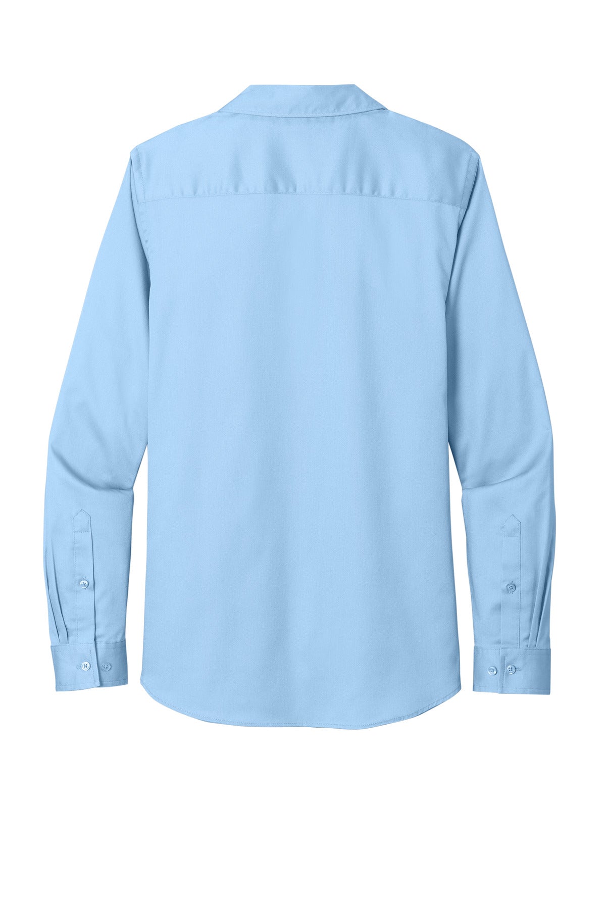 Rear View of CloudBlue Port Authority Women's Long Sleeve SuperPro React Twill Shirt. LW808