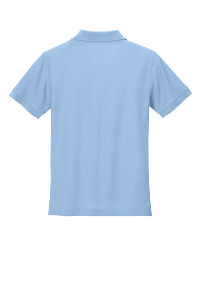 Rear View of CloudBlue Port Authority Youth Wearever Signature Pique Polo Y200