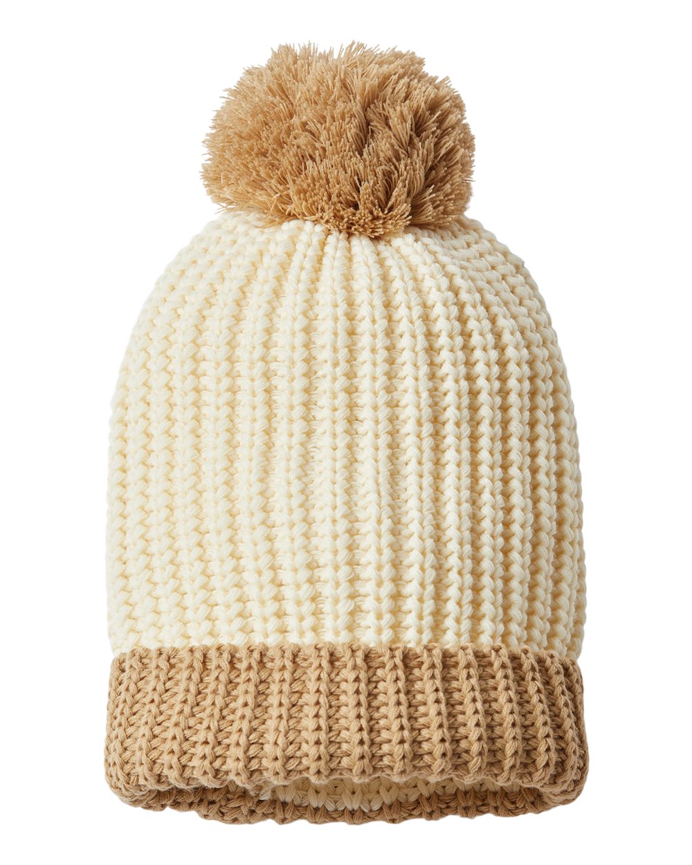 Rear View of Cream/ Mocha Chunky Cable Beanie - 143R